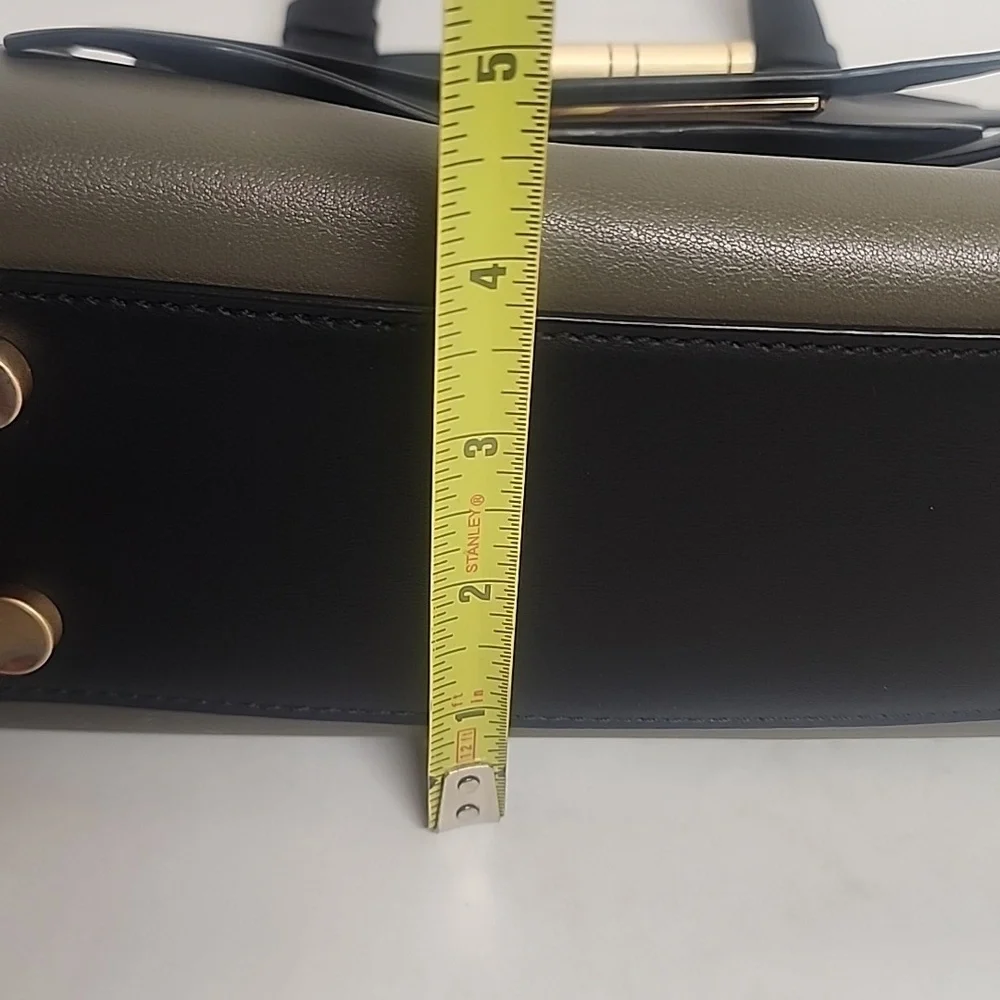 Rare ZAC Zac Posen Leather Cowhide Brigette Black, Taupe & Cream Belted Satchel